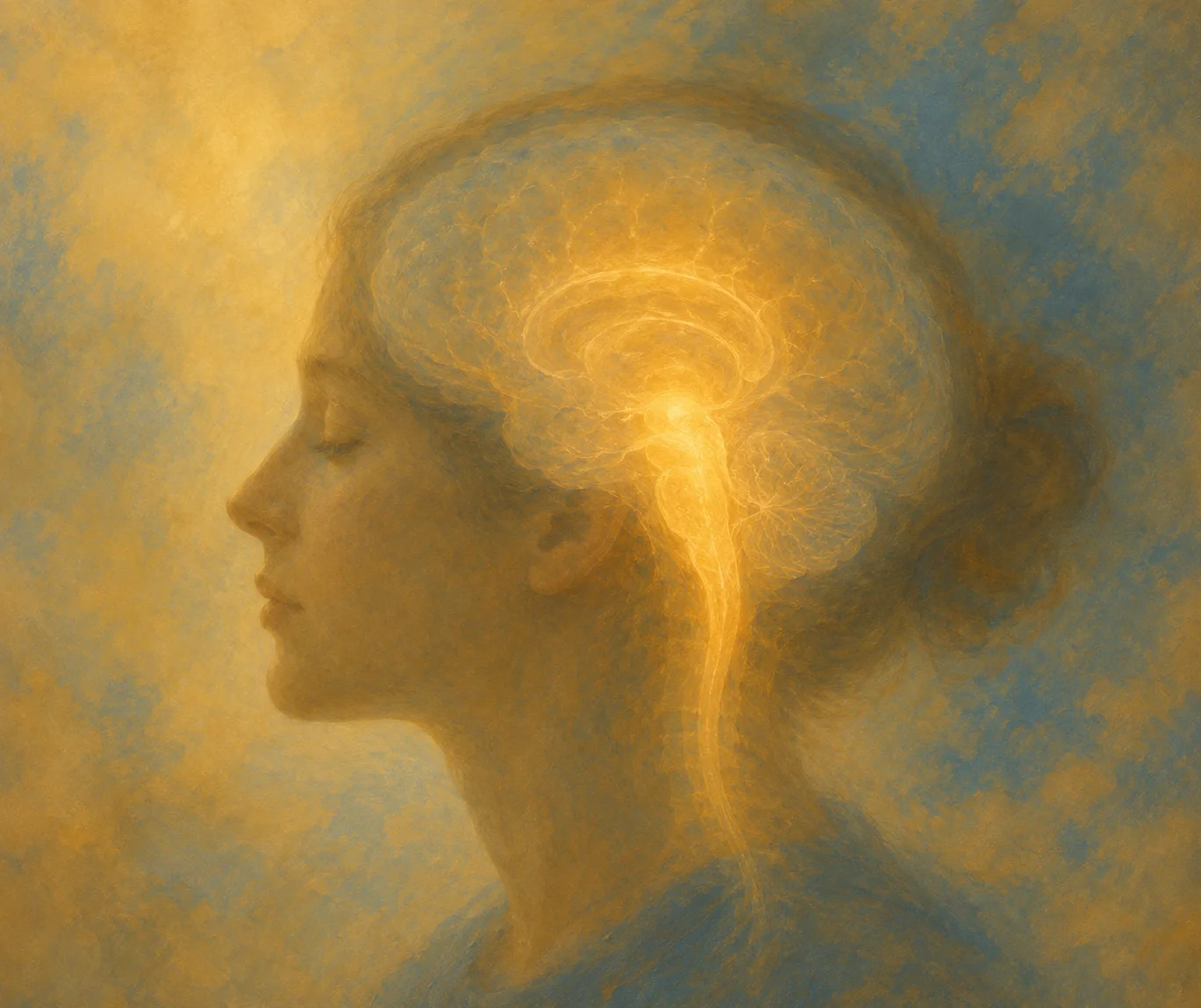 Artistic illustration of the brainstem and brain processing threat responses during Deep Brain Reorienting (DBR) trauma therapy